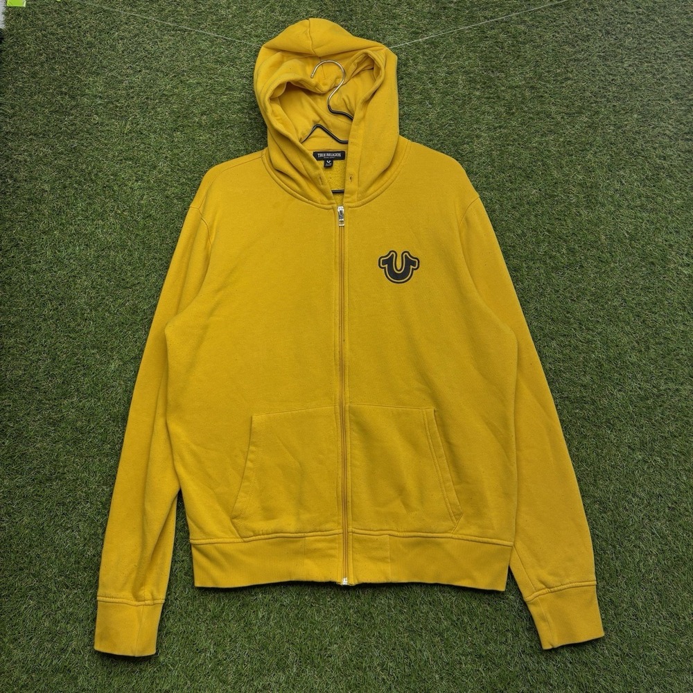 True Religion Hoodie Mens XL 700627 Spicy Mustard Buddha Card Full Zip Up y2k